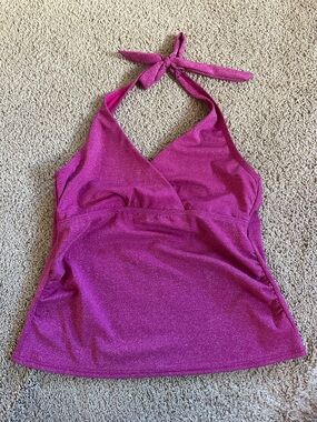 Land’s End- Women’s Swim Halter Tankini Top in Fuchsia Pink.